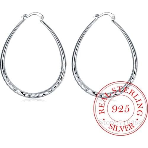 Hyperbole Classic 925 Sterling Silver Simple Big "U" shaped Pattern Circle Hoop Earrings For Women Silver Jewelry Pendientes
