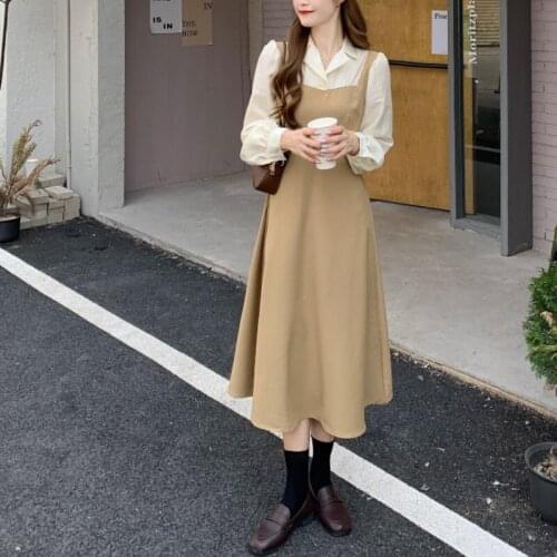 Autumn Patchwork Vintage Dress Women High Waist Princess Elegant Midi Dress Female Long Sleeve Party Sweet Casual Korean Clothes