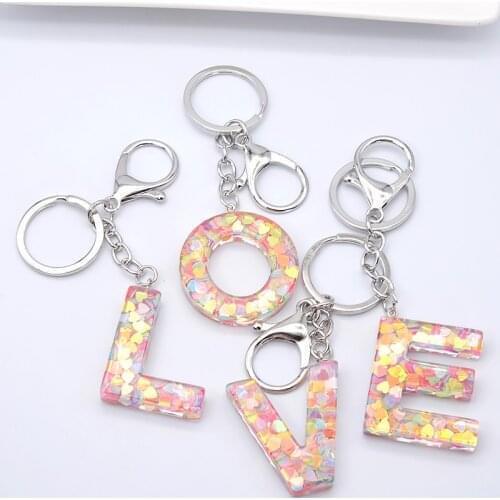 26 Initials Letters Keychains Acrylic Sequins Key Chain Rings Cute Car Bag Alphabet Pendant Keyrings Holder Charm Bag Gifts