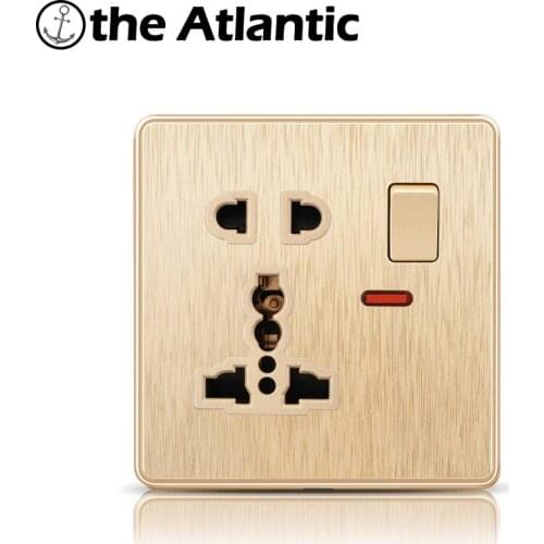 Atlectric International Standard 3 5 PIN Wall Socket Power Socket Aluminum Panel With Control Switch 86Type 13A