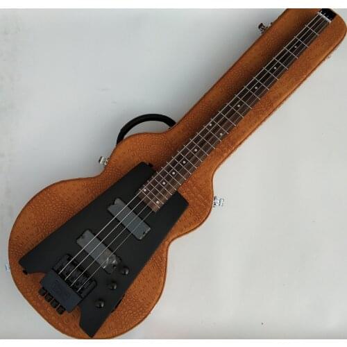 Free shipping new Big John 4 strings headless electric bass guitar in matte black with basswood body F-1058