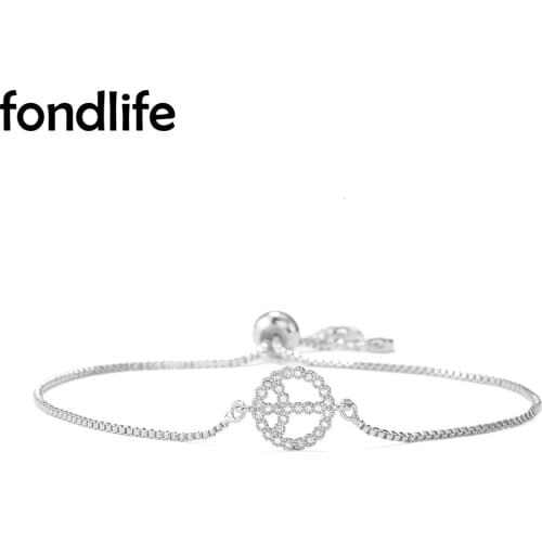 Shiny AAA Cubic Zirconia Crystal Peace Sigh Lucky Charm Bracelet Women Lady Rose-gold CZ Small Cute Adjustable Brass Jewelry Her