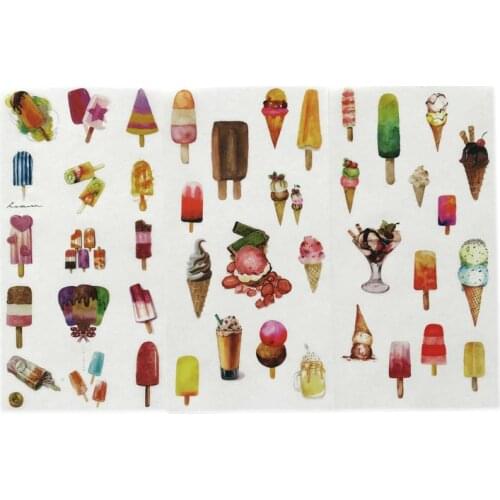 3 Sheets Summer Style Ice Cream Washi Paper Sticker Decorative Adhesive Sticker