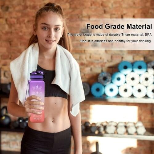 Outdoor Fitness Portable Clear 1L Climbing Bicycle Motivational Water Bottle With Time Marker Leakproof Canteen For Sports