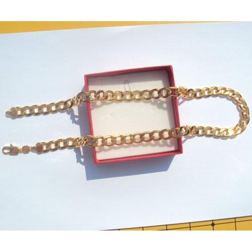 NECKLACE 60CM 14 K SOLID GOLD FINISH PREMIUM QUALITY MENS CUBAN CURB LINK CHAIN THICK