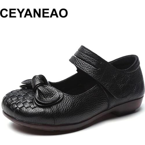 CEYANEAO2020 Retro Flats Women Casual Solid Bow Boat Shoes Slip On Shallow Flats Moccasins Women Round Toe Shoes Women Moccasins