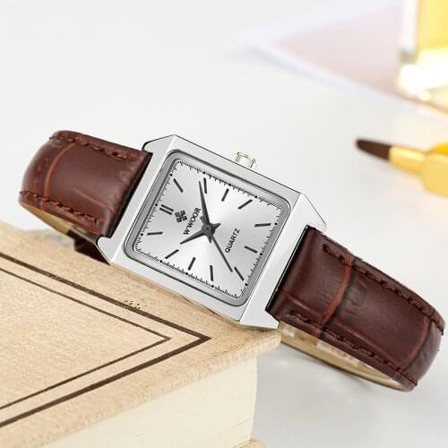 WWOOR 2020 Top Brand Luxury Women Square Watches Brown Leather Quartz Small Dial Ladies Wrist Watch Gift For Women Montre Femme