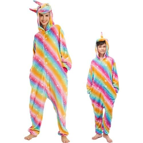 Flannel Animal Children Pajamas Sets Winter Hooded Animal Unicorn Cartoon Kids Pajamas For Boys Girls Sleepwear Tiger Onesies