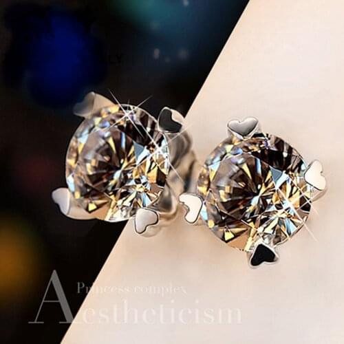 Classic Female Heart Round Stud Earrings Cute Lab Diamond Sapphire Earrings 100% Real 925 Sterling Silver Earrings For Women