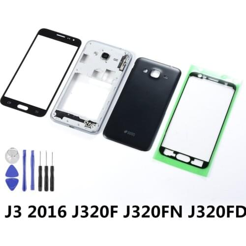 For Samsung Galaxy J3 2016 J320F J320FN J320FD Housing Middle Frame Battery Back Cover+Front Touch Screen Sensor+Adhesive+Tools