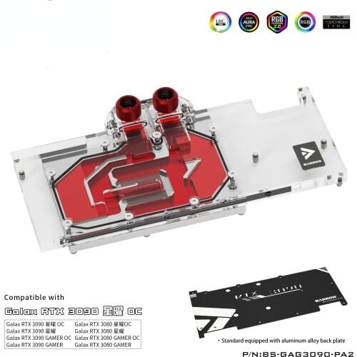 Barrow GPU Water Cooling Block For GALAX RTX 3090 3080 GAMER OC, Full Covered VGA Cooler/Backplate, 5V ARGB SYNC, BS-GAG3090-PA2