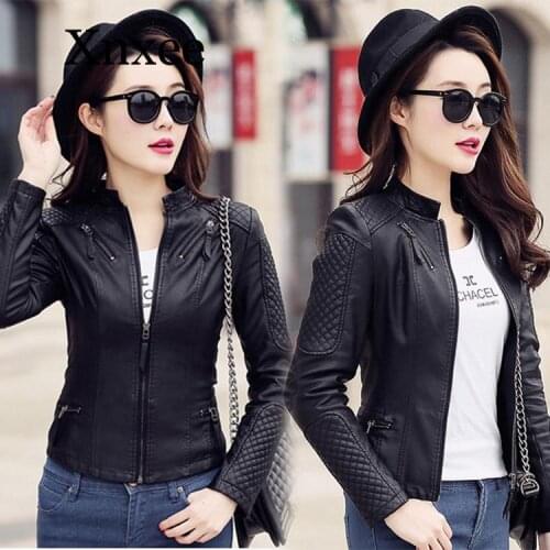 Women Spring Autumn Pu Leather Jacket Casual Slim Soft Moto Jacket Biker Faux Leather Jacket Female Coat Basic Streetwear
