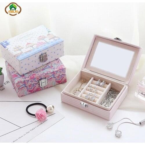 MSJO Jewelry Storage Case Organizer for Women Cartoon Print Luxury Ring Earring Necklace Jewellery Box Organization Storage Box