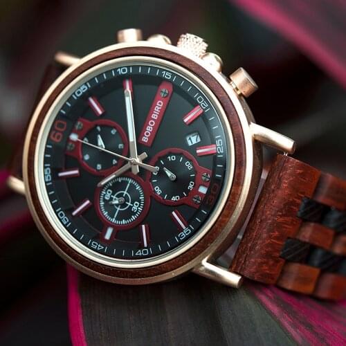 Relogio Masculino BOBO BIRD Wood Watch Men Luxury Brand Auto Date Chronograph Quartz Wristwatch Gift Clock Wood Box Reloj Hombre
