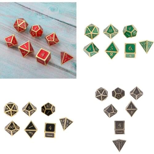 Set of 7 Polyhedral Metal Dice for Role Playing And Tabletop Games