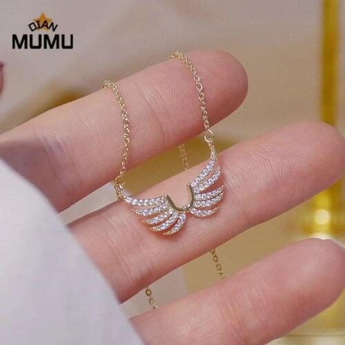 New Fashion Golden Silver Angel Wings Pendants Necklaces For Women Link Chain Choker Shiny Charms Anniversary Jewelry Gift