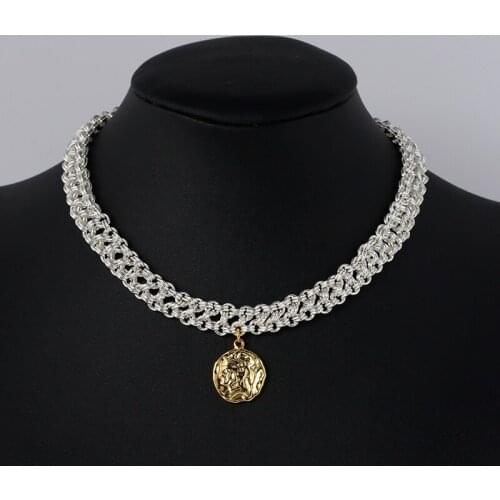 Ins hand-stitched chain double-sided human like disc hit color necklace