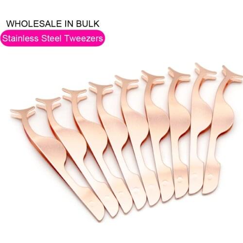 Damepapil Stainless Steel Makeup Full Strip Eyelash Tweezers Wholesale High Quality Lash Applicator Rose Gold Lash Tweezers Bulk