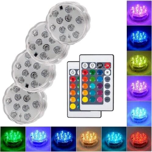 Remote Controlled RGB10 Led Submersible Light Battery Operated Underwater Night Lamp Outdoor Vase Bowl Garden Party Decoration