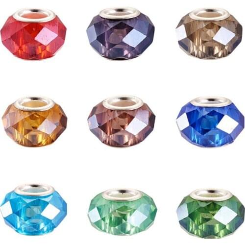 100pcs Mixed Color Glass European Beads Large Hole Beads Brass Core for Jewelry Making DIY Bracelet Necklace Findings