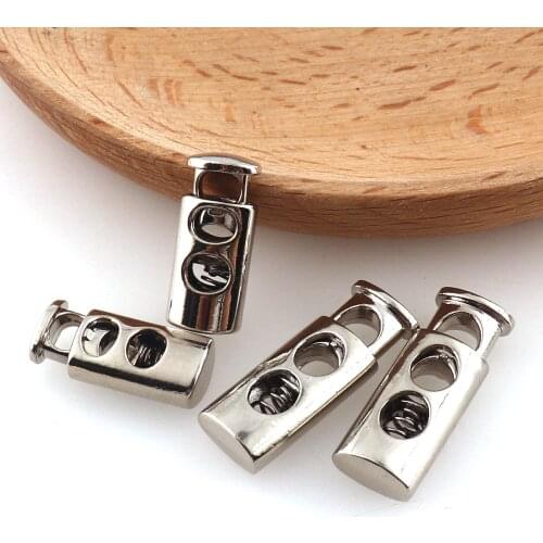 Silver Double Hole Toggle Cord Lock Adjuster Elastic Adjuster cord Zinc alloy Stopper Cord-Lock Spring Buckle-Cylinder Stopper