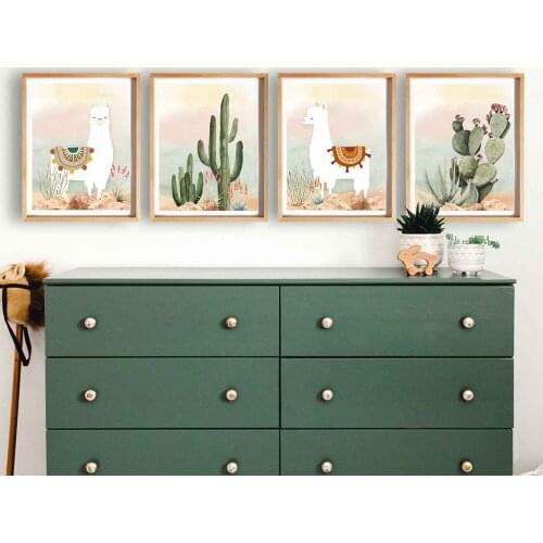 Nordic Llama and Cactus Nursery Abstract Desert Wall Art Canvas Painting Posters Prints Kids Decoration Picture Baby Room Decor