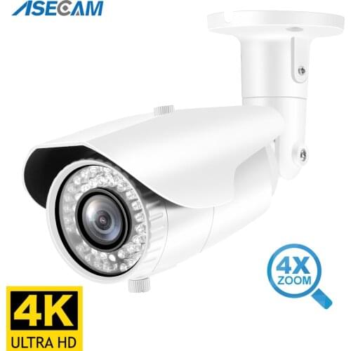 Super 8MP 4K IP Camera Zoom Varifocal Lens Outdoor H.265 Onvif White Metal Security Bullet CCTV 4MP POE Surveillance Camera