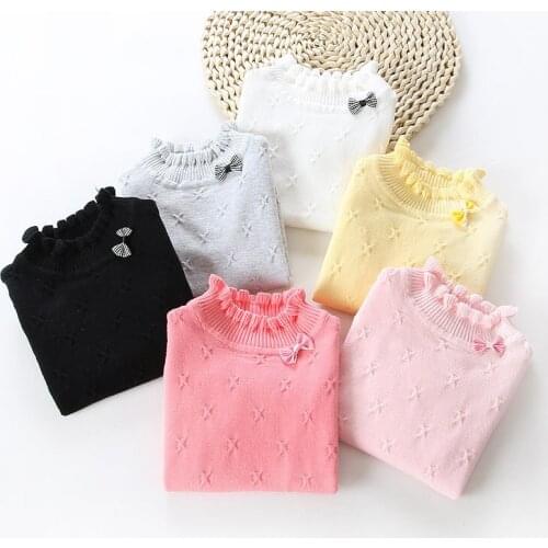New product casual solid color cotton kids knit bottoming shirt fashion girls high neck kids sweater кофта для девочки