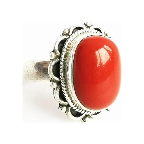 Tibetan Jewelry 925 Silver Inlaid Red Lampwork Rings for Man Lady Vintage Rings T9019