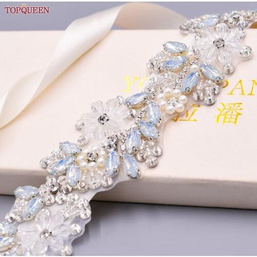 TOPQUEEN S434 Ornaments For Wedding Dress Luxury Bridal Opal Belt Womens Sashes Decorative Belt for Wedding Dress Beade Ribbon