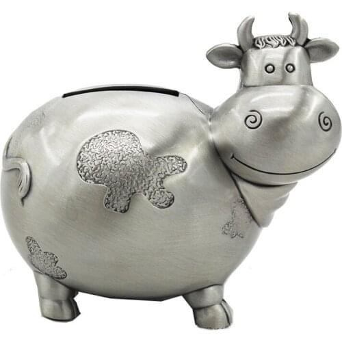 Saideke 3.7" tall Zinc alloy Cow model piggy bank cartoon animal model Money Boxes coin storage tank Birthday christmas gift