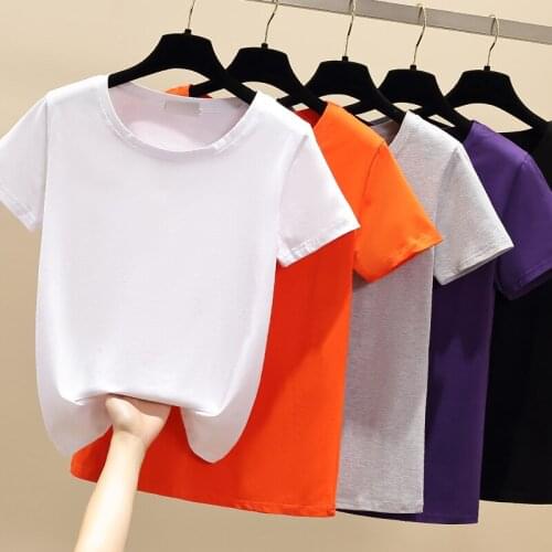 High Quality S-3XL Plain T Shirt Women Cotton Elastic Basic T-shirts Female Casual Tops Short Sleeve Plus Size T-shirt Women