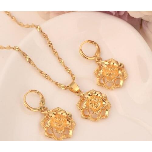 Gold flower Ethiopian Jewelry Sets Eritrea Habesha Africa bridals Wedding jewelry Gift necklace pendnat earrings diy charms