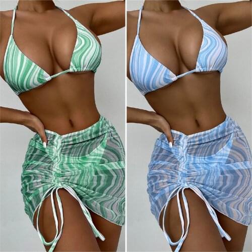 2021 Womens Split Swimsuit Wavy Sexy Pleated Three Piece Bikini Newest Sexy Bikinis Female Micro Folds Swimwear White
