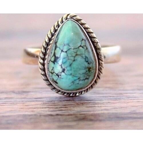 Authentic Silver Color Metal Ring Designer Jewelry Water Drop Blue Stone Rings For Women Natural Stone Fine Jewellery