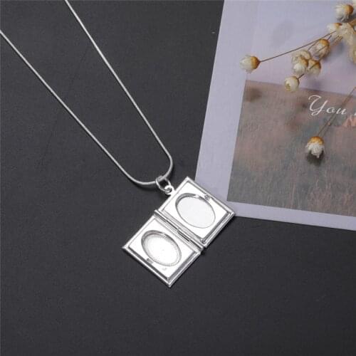 Pure Silver 925 Charm Necklaces For Women Square Openable Photo Locket Pendant & Necklace Chain Vintage Lover Jewelry Bijoux