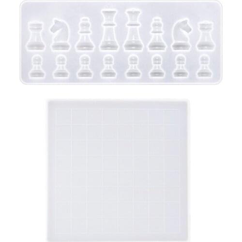 1 Set DIY Chess Board Crystal Epoxy Resin Mold Chess+Checkerboard Silicone Mould AXYD