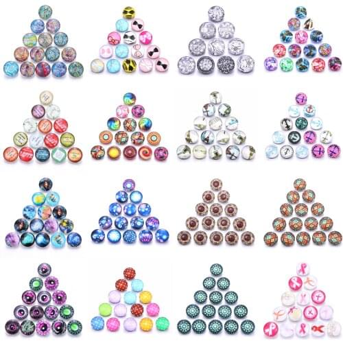 10pcs/lot New 18mm Glass Snap Buttons DIY Charms Love Heart Print Cabochon Faceted Glass Snap Fit Snap Bracelet for Women Gift