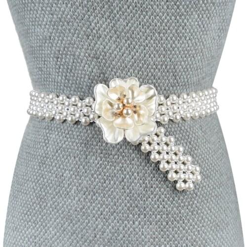 2020 New Women Waist Cover Hand Woven Like Pearl Flower Decoration Chain Accessories Belt Dress Skirt 63CM 73CM Handmade Luxury