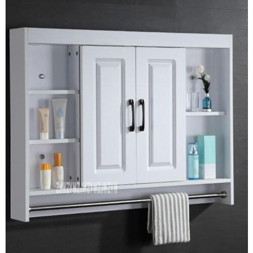 3066 Solid Wood Storage Hidden Mirror Cabinet Wall Hanging Cabinet Bathroom Locker Cabinet With Stainless Steel Towel Rack