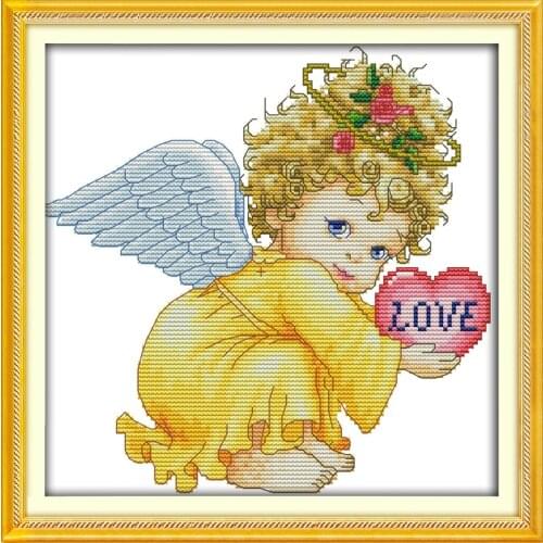 Joy sunday cartoon style Angel baby girl easy counted cross stitch alphabet chart for beginners handwork