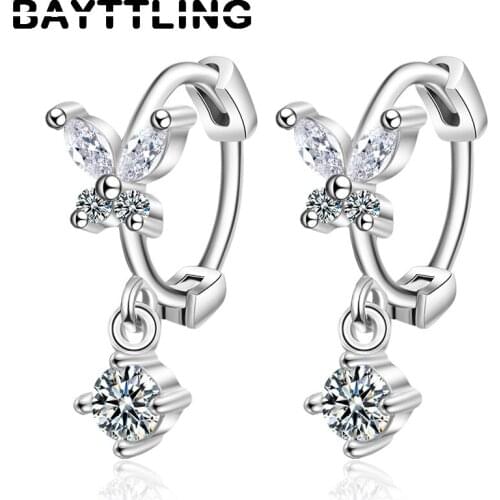 BAYTTLING 925 Sterling Silver 18MM Fine Butterfly Zircon Pendant Earrings For Women Fashion Wedding Jewelry Party Gift