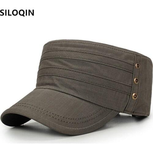 SILOQIN Snapback Cap Men Cotton Navy Hat Military Hats Bone Mens Flat Cap New Trend Adjustable Size Simple Casual Sports Caps