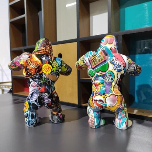 Graffiti Large Gorilla Sculpture Figurine Decorative Statue Desktop Ornament Creative Resin Sculpture Cabinet Ornament Gift