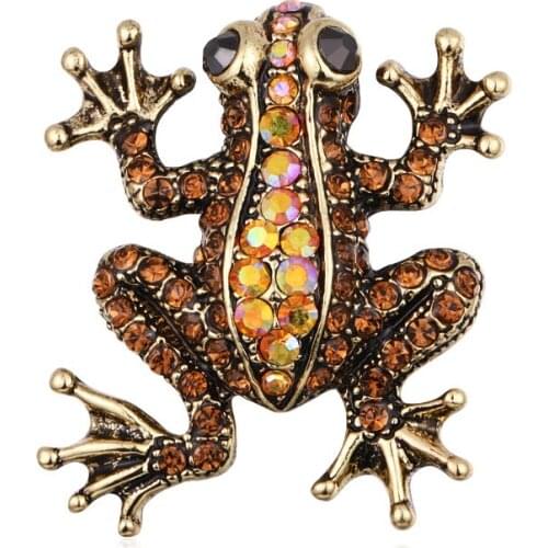 Blue Yellow Crystal Frog Brooch Pins Rhinestone Broche Toad Insect Brooches for Women Kids Girls Bag Pendant Accessories Gifts