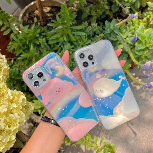 Purple Laser Clouds Starry Sky Phone Cases for iPhone 12 Pro Max 11 pro max X XS XR 7 8 Plus Shell Soft Cover