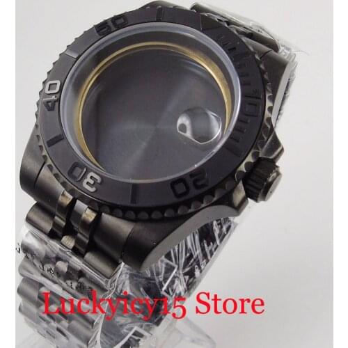 Black PVD Plated Watch Case + Jubilee Band Sapphire Glass with Magnifier Fit ETA 2836 MIYOTA Movement