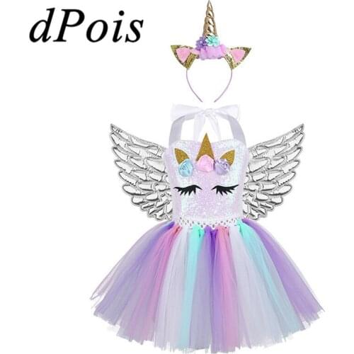 Kids Cosplay Dresses Cartoon Animal 3D Flowers Shiny Sequins Mesh Tutu Party Dress for Girls Clothes Childrens' Roleplay Costume