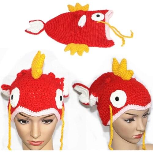 Adult Kids Handmade Crochet Knitted Beanie Hat Funny Goldfish Carp Animal Elastic Skull Cap Cosplay Party Photo Props