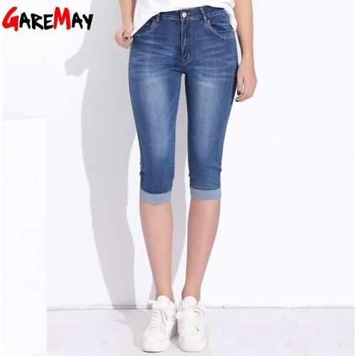 Plus Size Skinny Capris Jean Women Female Stretch Knee Length Denim Trouser Shorts Pants Women High Waist Summer Jeans for Girls